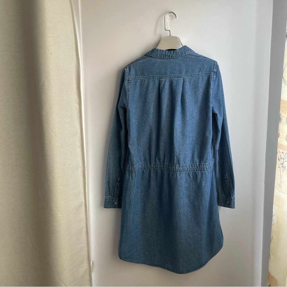 Boho Embroidered Denim Dress 100% Cotton Draw String Waist Long Sleeves size 4 - Picture 4 of 9
